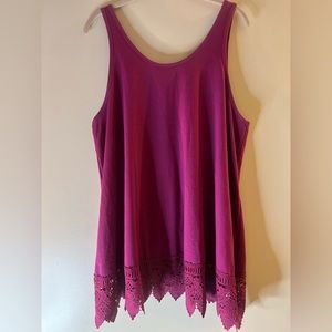 Cottagecore Pink‎ and Red Flowy Swing Tank Top w/ Lace Hem Size XXL (Lot of 2)
